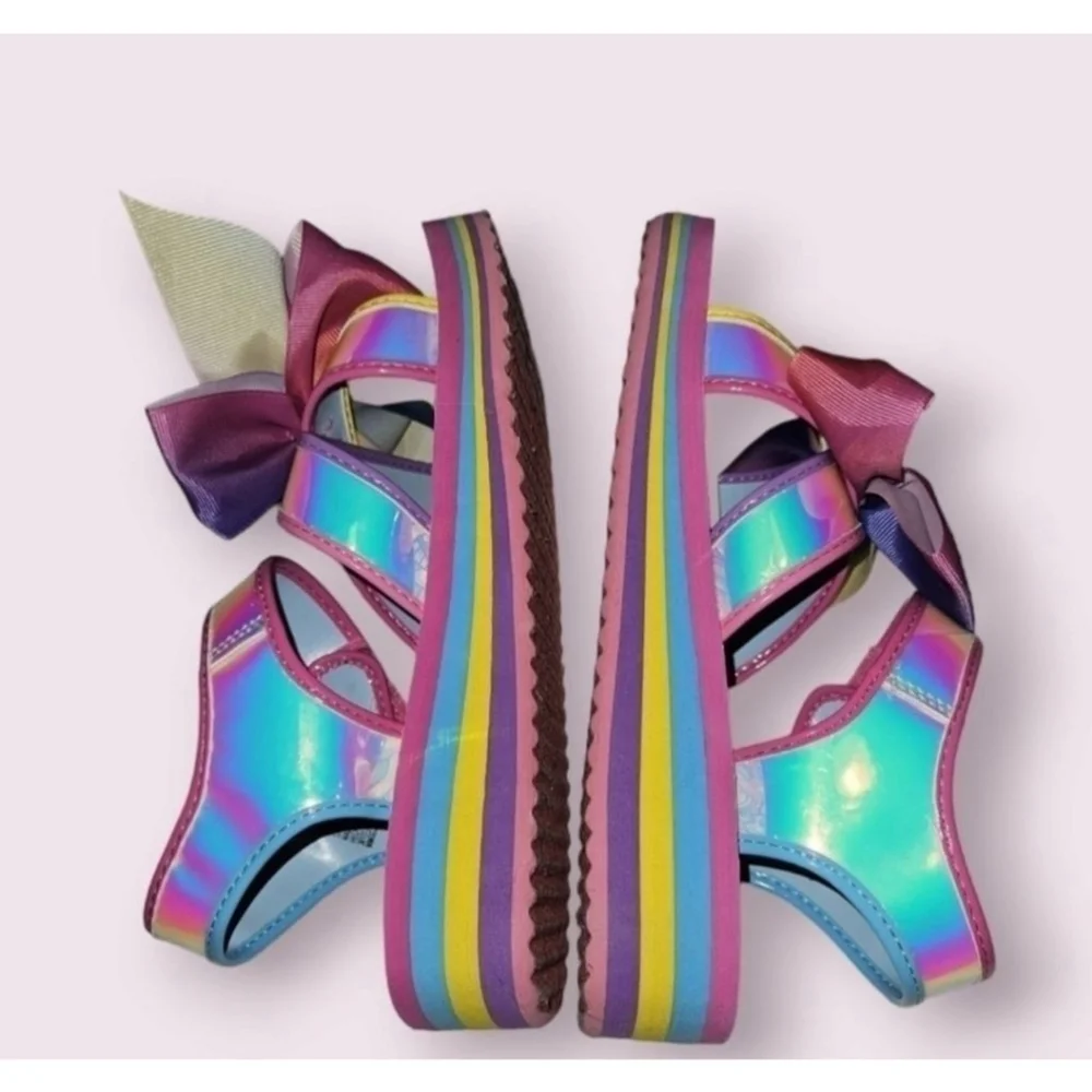 Girls Jojo Siwa Sandals Size 5 Pink Rainbow Iridescent